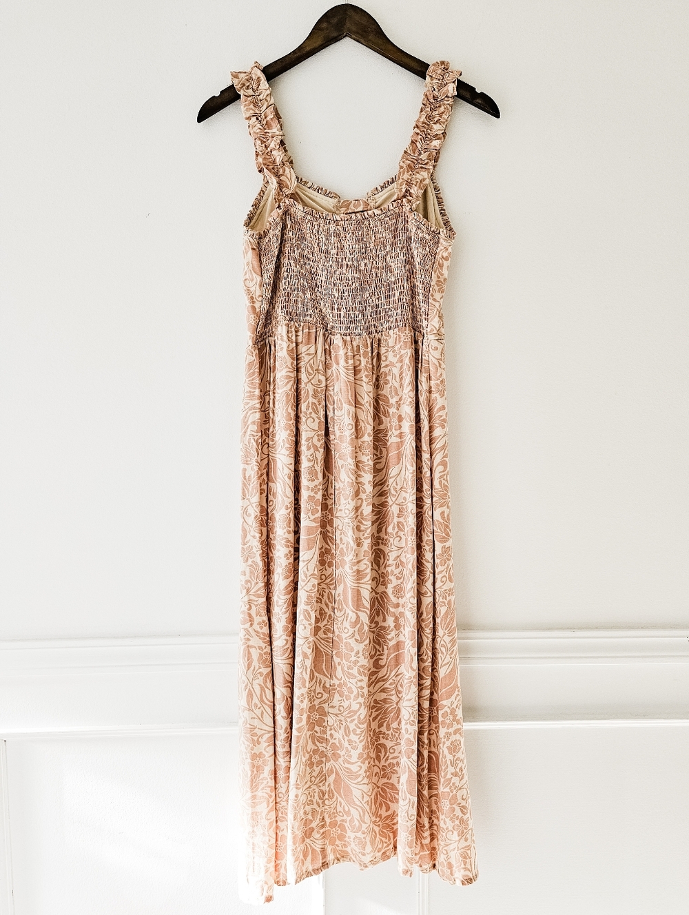 Linen Blend Floral Dress with Ruffle Straps - Picture 2 of 6